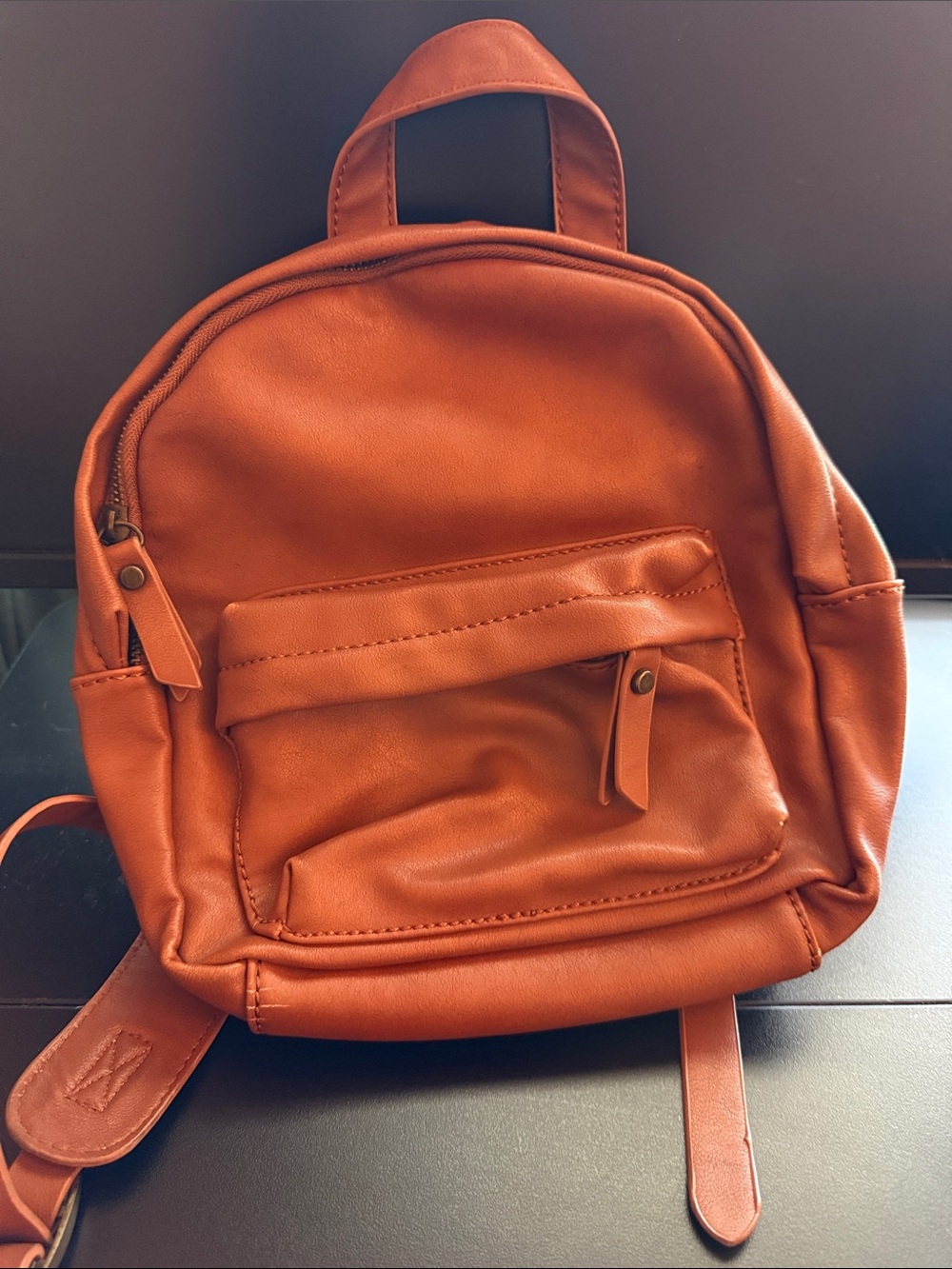 Compact Burnt Orange Faux Leather Mini Backpack